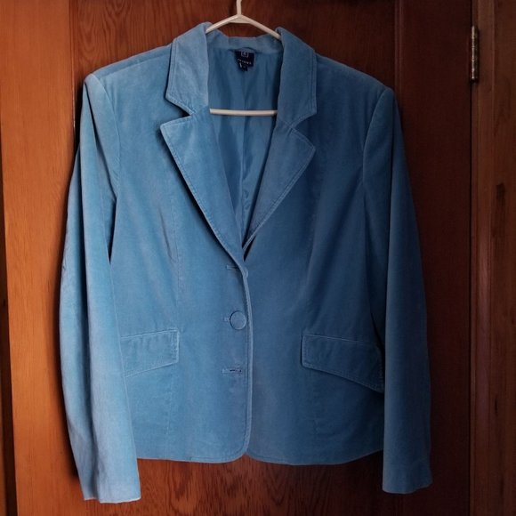 Turquoise, soft cotton velvet jacket, blazer, S, M, vintage 90s/2000s, Reitmans - Picture 1 of 11